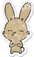 distressed sticker of a curious bunny cartoon vector