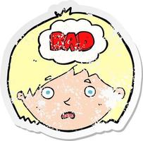 retro distressed sticker of a cartoon boy having bad thoughts vector