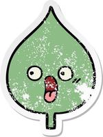 distressed sticker of a cute cartoon expressional leaf vector