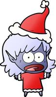 gradient cartoon of a shocked elf girl wearing santa hat vector