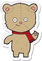 sticker of a cartoon teddy bear waving vector