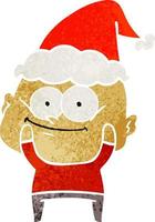 retro cartoon of a bald man staring wearing santa hat vector