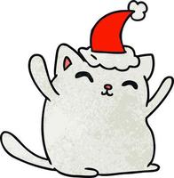 christmas textured cartoon of kawaii cat vector