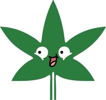 flat color retro cartoon marijuana leaf vector