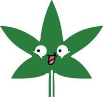 flat color retro cartoon marijuana leaf vector