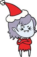 annoyed line drawing of a vampire girl wearing santa hat vector