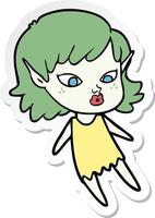 sticker of a pretty cartoon elf girl vector