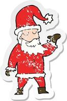 retro distressed sticker of a cartoon santa claus vector