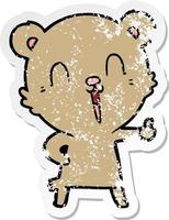 distressed sticker of a happy laughing cartoon bear vector