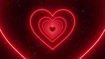 Infinite Looping Animation Neon red Lights Love Heart Tunnel and Romantic Abstract Glow Particles - 4K Seamless Loop Motion Background Animation video