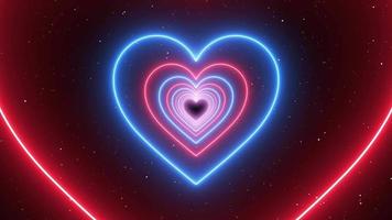 Animation Neon Lights Love Heart Tunnel Infinite Looping and Romantic Abstract Glow Particles - 4K Seamless Loop Motion Background Animation video