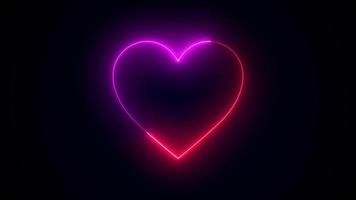 Neon light heart pink and red animation Romantic background - Love and romance sign 4k footage dark background video