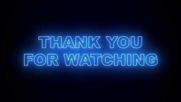 Animation thank you for watching neon blue black background video