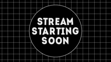 animation livestream börjar snart med rutnät svart bakgrund video