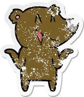 distressed sticker of a laughing bear cartoon vector