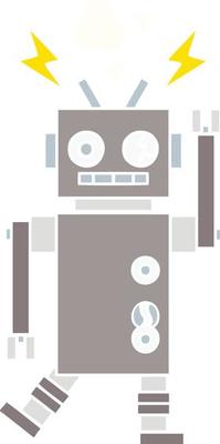 flat color retro cartoon malfunctioning robot