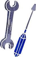 retro cartoon doodle of a spanner and a screwdriver vector