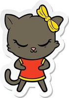 sticker of a cute cartoon cat with bow vector