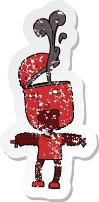 retro distressed sticker of a funny cartoon robot with open head