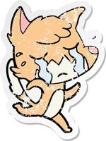 distressed sticker of a crying fox cartoon vector