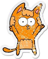 distressed sticker of a happy cartoon cat vector