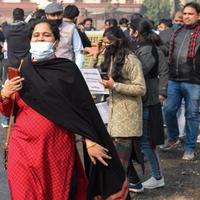 New Delhi, India December 25 2021 - Delhi Contractual Guest Teachers with posters, flags and graffitis protesting against Delhi AAP Government for making policy, Delhi Guest Teachers protesting photo