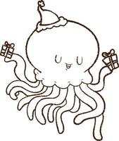 Christmas Octopus Charcoal Drawing vector