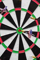 dart in bullseye on the target with many other Darts photo
