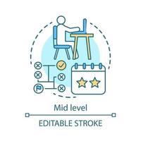 Mid level concept icon. Work experience idea thin line illustration. Middle level. Stages of development in career. Intermediate position, status. Vector isolated outline drawing. Editable stroke