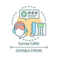 Survey caller concept icon. Call center agent idea thin line illustration. Operator with headset. Client services manager. Automated phone surveys. Vector isolated outline drawing. Editable stroke