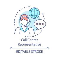 Call center representative concept icon. Online support, hotline operator, manager idea thin line illustration. Office, help desk worker, dispatcher. Vector isolated outline drawing. Editable stroke