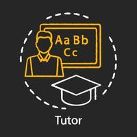 icono de tiza de tutor. maestro privado. cursos de formación. programa de aprendizaje educador, pedagogo. personal de la escuela. tutor de lenguas extranjeras, filólogo. ilustración de pizarra de vector aislado