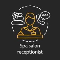 Spa salon receptionist chalk icon. Secretary, manager. Woman answering telephone, making client registration. Making reservation. Reception service. Isolated vector chalkboard illustration