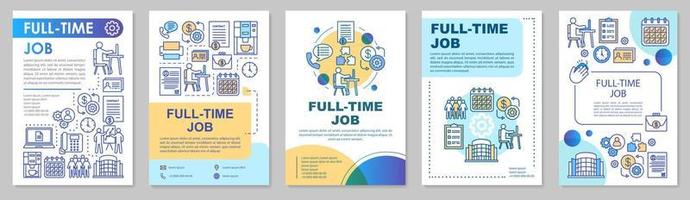 Full-time job brochure template layout. Employment, recruitment. Employee hiring. Flyer, booklet, leaflet print design with linear illustrations. Vector page layouts for magazines, advertising posters