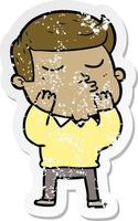 distressed sticker of a cartoon model guy pouting vector