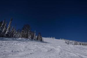 sunny winter morning in the mountains of sheregesh on the ski track photo