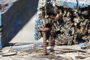 part of the old wooden benches photo