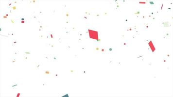 Bunte Konfetti-Feier, die auf weißen Hintergrund fällt, Animation von herunterfallendem Konfetti, Konfetti-Explosionen packen auf weißem Hintergrund, Konfetti-Partikel packen auf weißem Hintergrund
