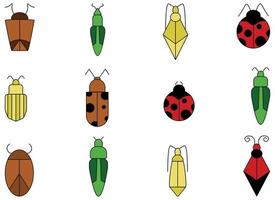 Flat Insect bug vector illustration set. Set of black outline bugs illustration.  Vector black and white icons of different insects