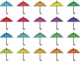coloridas ilustraciones de paraguas. diseño plano de paraguas. conjunto de ilustraciones vectoriales de sombrillas de diferentes colores. vector