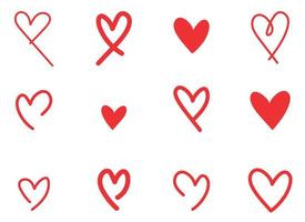 . Heart symbols isolated on a white background Red hand drawn icons for love, wedding, Valentine's day or other romantic design. vector