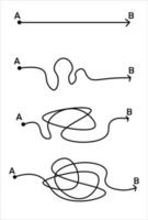ilustración de solución fácil y compleja. caos, problema resuelto. garabatos dibujados a mano y garabatos de líneas de caos. vector