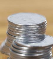 Silver coins, close up photo