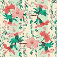 Floral Hibiscus and hanging vines pattern with an ornamental feel. Seamless pattern. Great for scrap-booking, gift-wrap, wallpaper, product design projects. Surface pattern design - Vector