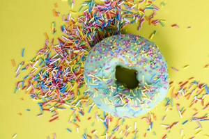 delicious doughnuts with chocolate covered filling, close up photo