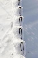 metal mesh netting covered with snow photo