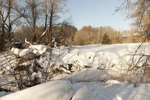 frozen water in the river during frosts photo