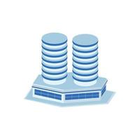 two circular tower above the hexagon industrial building - tower, apartment, urban constructions, city scape - 3d isometric building isolated on white