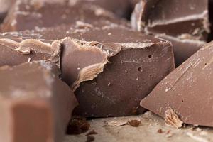 broken into several parts pieces of chocolate from cocoa photo