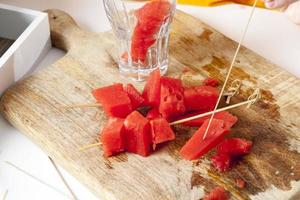 red ripe watermelon cut into pieces photo